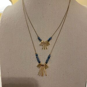 Layered Gold-tone Necklace with Blue Beads